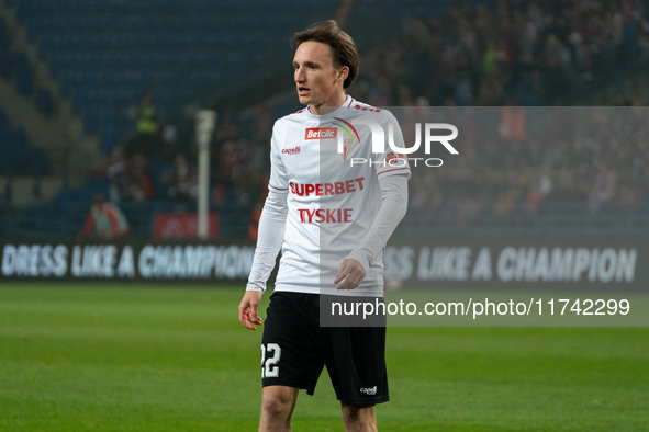 Julius Ertlthaler participates in the game between Wisla Krakow and GKS Tychy in Krakow, Poland, on November 4, 2024. This is a Betclic 1 Li...