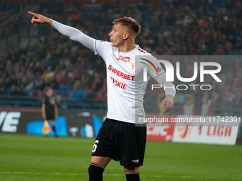 Jakub Budnicki participates in the game between Wisla Krakow and GKS Tychy in Krakow, Poland, on November 4, 2024. This is a Betclic 1 Liga,...