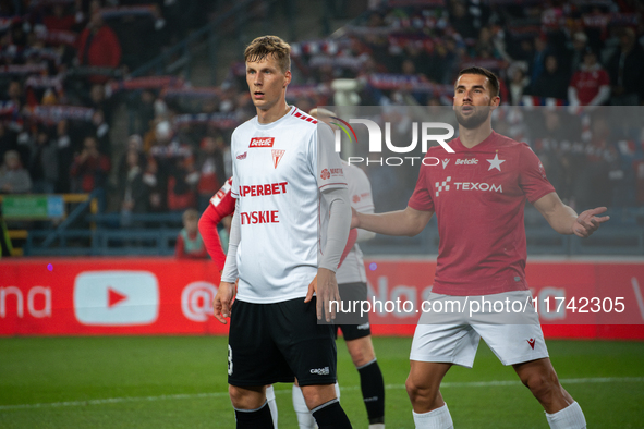 Jakub Teclaw participates in the game between Wisla Krakow and GKS Tychy in Krakow, Poland, on November 4, 2024. This is a Betclic 1 Liga, P...