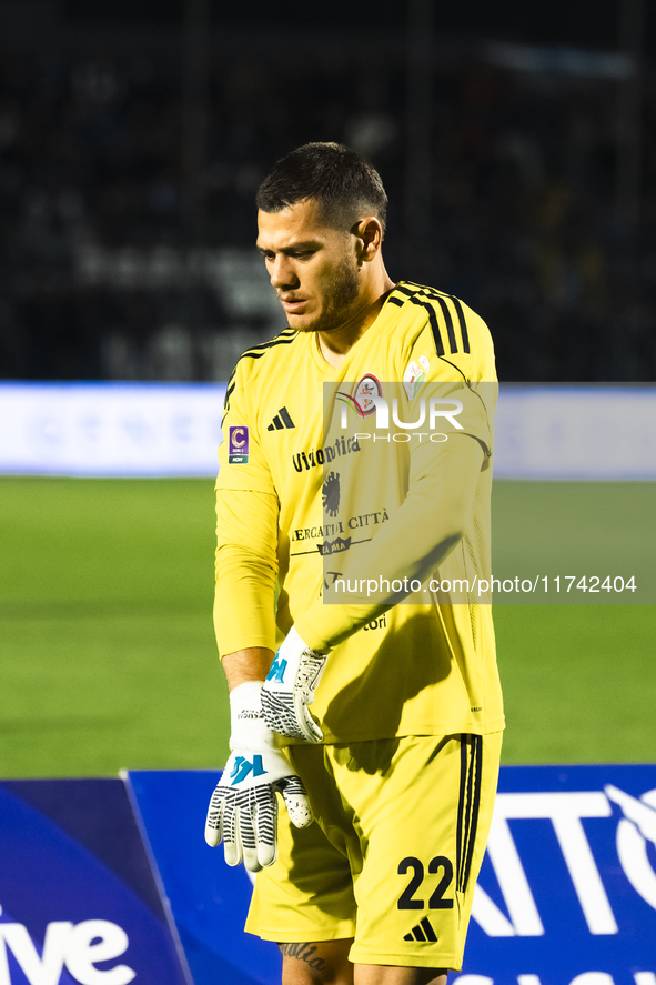 Victor De Lucia is the goalkeeper of Foggia during the Serie C match between Cavese and Foggia at Stadio Simonetta Lamberti in Cava de'Tirre...