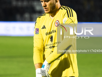 Victor De Lucia is the goalkeeper of Foggia during the Serie C match between Cavese and Foggia at Stadio Simonetta Lamberti in Cava de'Tirre...