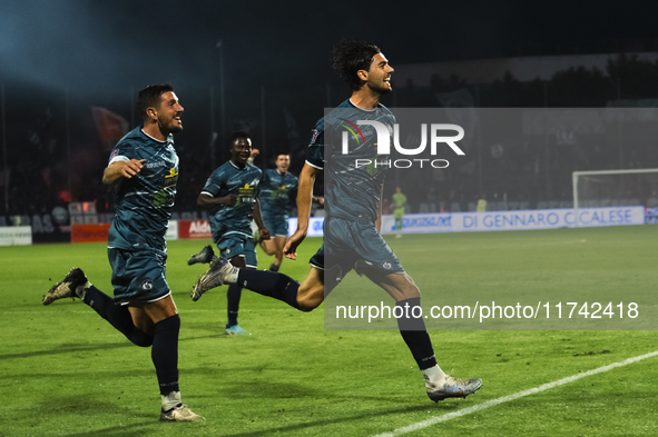 Pietro Saio of Cavese celebrates after scoring during the Serie C match between Cavese and Foggia at Stadio Simonetta Lamberti in Cava de'Ti...