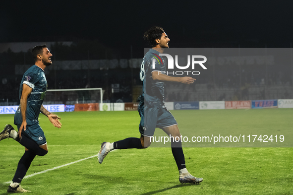 Pietro Saio of Cavese celebrates after scoring during the Serie C match between Cavese and Foggia at Stadio Simonetta Lamberti in Cava de'Ti...