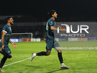 Pietro Saio of Cavese celebrates after scoring during the Serie C match between Cavese and Foggia at Stadio Simonetta Lamberti in Cava de'Ti...