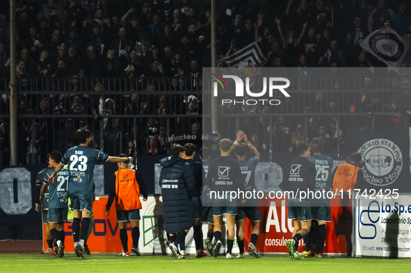 Cavese players celebrate with the supporters during the Serie C match between Cavese and Foggia at Stadio Simonetta Lamberti in Cava de'Tirr...