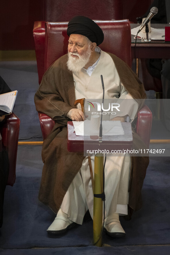 Ultra Conservative Shi'ite Iranian cleric, Ayatollah Sayyid Ahmad Alamolhoda, sits at the old Iranian Parliament building while taking part...