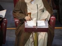 Ultra Conservative Shi'ite Iranian cleric, Ayatollah Sayyid Ahmad Alamolhoda, sits at the old Iranian Parliament building while taking part...