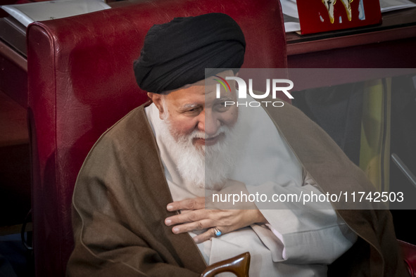 Ultra Conservative Shi'ite Iranian cleric, Ayatollah Sayyid Ahmad Alamolhoda, gestures as he sits at the old Iranian Parliament building dur...