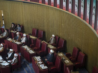 Iranian clerics sit at the old Iranian Parliament building during Iran's Assembly of Experts' biannual meeting in Tehran, Iran, on November...