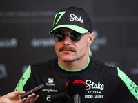 Valtteri Bottas of Stake F1 Team poses with the Sauber C44 during the Formula 1 Grand Prix of Brazil at Autodromo Jose Carlos Pace in Sao Pa...