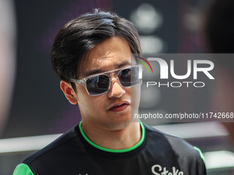 Guanyu Zhou of Stake F1 Team poses with the Sauber C44 during the Formula 1 Grand Prix of Brazil at Autodromo Jose Carlos Pace in Sao Paulo,...