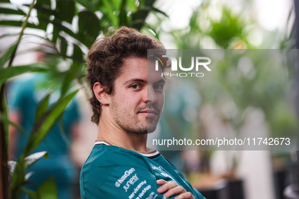 Felipe Drugovich, Reserve Driver of the Aston Martin F1 Team, poses for a portrait during the Formula 1 Grand Prix of Brazil at Autodromo Jo...