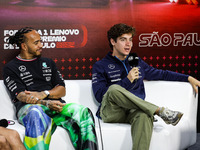 Franco Colapinto of Williams Racing and Lewis Hamilton of Mercedes AMG F1 Team W15 pose for a portrait during the Formula 1 Grand Prix of Br...