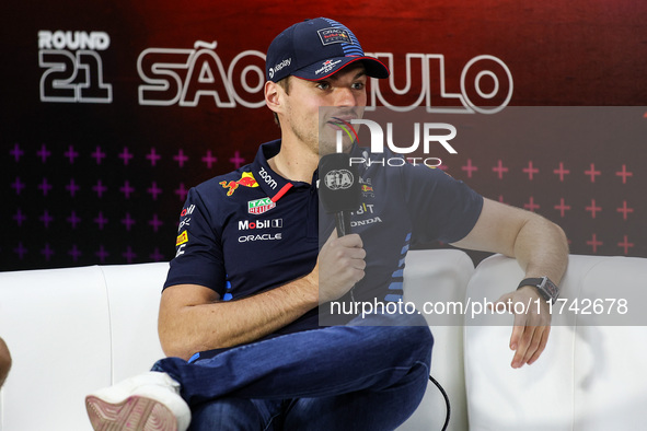 Max Verstappen of Red Bull Racing RB20 is portrayed during the Formula 1 Grand Prix of Brazil at Autodromo Jose Carlos Pace in Sao Paulo, Br...