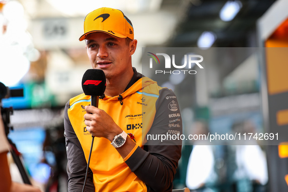 Lando Norris of the McLaren F1 Team MCL38 poses for a portrait during the Formula 1 Grand Prix of Brazil at Autodromo Jose Carlos Pace in Sa...