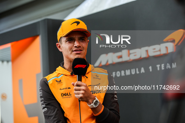 Lando Norris of the McLaren F1 Team MCL38 poses for a portrait during the Formula 1 Grand Prix of Brazil at Autodromo Jose Carlos Pace in Sa...