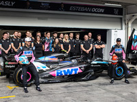 Pierre Gasly, Esteban Ocon, and Jack Doohan of the Alpine F1 Team A524 pose for a portrait during the Formula 1 Grand Prix of Brazil at Auto...