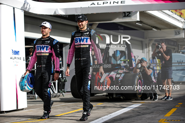 Pierre Gasly and Esteban Ocon of the Alpine F1 Team A524 pose for a portrait during the Formula 1 Grand Prix of Brazil at Autodromo Jose Car...