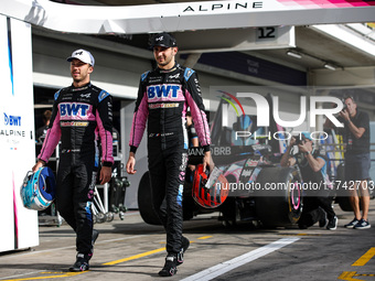 Pierre Gasly and Esteban Ocon of the Alpine F1 Team A524 pose for a portrait during the Formula 1 Grand Prix of Brazil at Autodromo Jose Car...