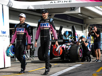 Pierre Gasly and Esteban Ocon of the Alpine F1 Team A524 pose for a portrait during the Formula 1 Grand Prix of Brazil at Autodromo Jose Car...