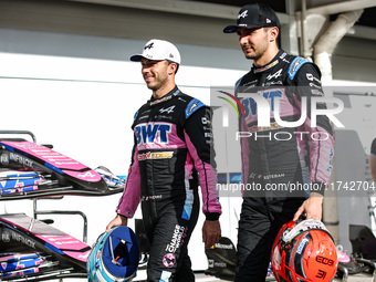 Pierre Gasly and Esteban Ocon of the Alpine F1 Team A524 pose for a portrait during the Formula 1 Grand Prix of Brazil at Autodromo Jose Car...