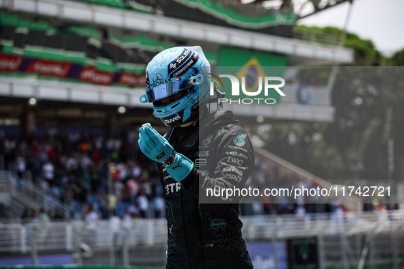 George Russell of the Mercedes AMG F1 Team W15 poses for a portrait during the Formula 1 Grand Prix of Brazil at Autodromo Jose Carlos Pace...