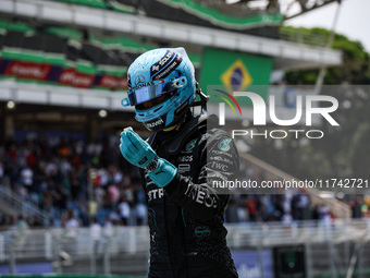 George Russell of the Mercedes AMG F1 Team W15 poses for a portrait during the Formula 1 Grand Prix of Brazil at Autodromo Jose Carlos Pace...