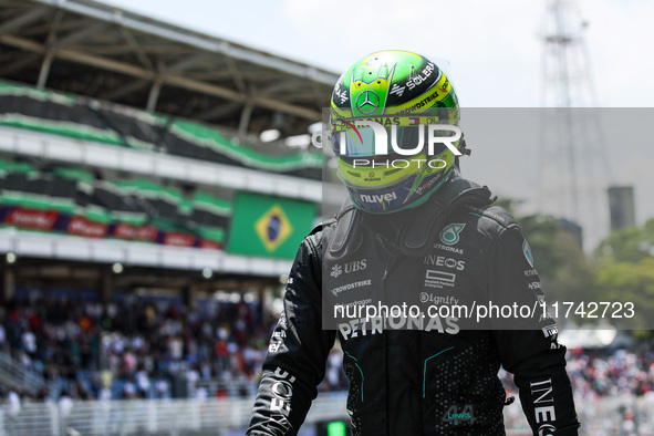 Lewis Hamilton of the Mercedes AMG F1 Team W15 poses for a portrait during the Formula 1 Grand Prix of Brazil at Autodromo Jose Carlos Pace...