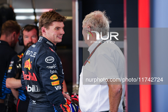 Max Verstappen of Red Bull Racing RB20 and Helmut Marko, Drivers Manager of Red Bull Racing, pose for a portrait during the Formula 1 Grand...