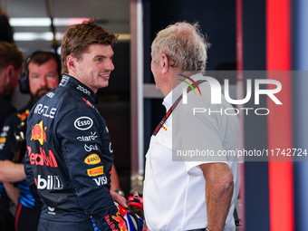 Max Verstappen of Red Bull Racing RB20 and Helmut Marko, Drivers Manager of Red Bull Racing, pose for a portrait during the Formula 1 Grand...