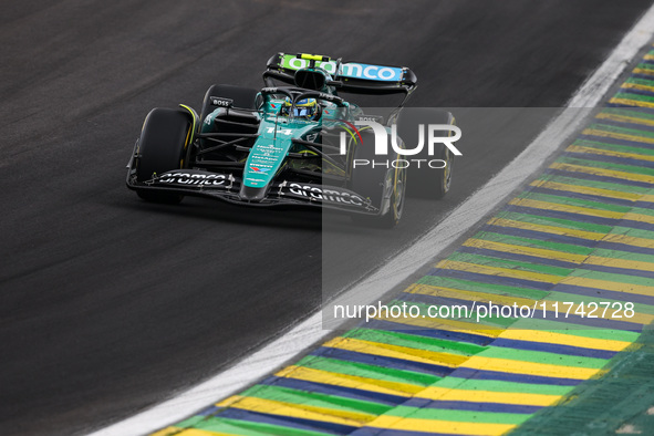 Fernando Alonso of the Aston Martin F1 Team AMR24 competes during the Formula 1 Grand Prix of Brazil at Autodromo Jose Carlos Pace in Sao Pa...