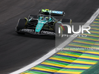 Fernando Alonso of the Aston Martin F1 Team AMR24 competes during the Formula 1 Grand Prix of Brazil at Autodromo Jose Carlos Pace in Sao Pa...