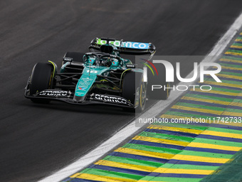 Lance Stroll of the Aston Martin F1 Team AMR24 competes during the Formula 1 Grand Prix of Brazil at Autodromo Jose Carlos Pace in Sao Paulo...