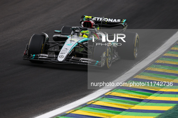 Lewis Hamilton of the Mercedes AMG F1 Team W15 competes during the Formula 1 Grand Prix of Brazil at Autodromo Jose Carlos Pace in Sao Paulo...