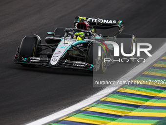 Lewis Hamilton of the Mercedes AMG F1 Team W15 competes during the Formula 1 Grand Prix of Brazil at Autodromo Jose Carlos Pace in Sao Paulo...