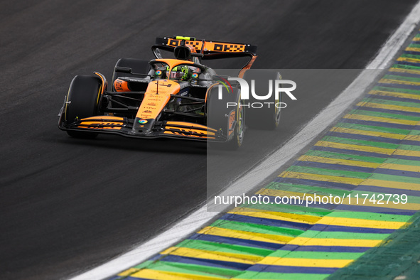 Lando Norris of the McLaren F1 Team drives the MCL38 during the Formula 1 Grand Prix of Brazil at Autodromo Jose Carlos Pace in Sao Paulo, B...