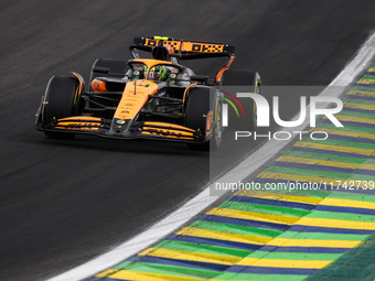 Lando Norris of the McLaren F1 Team drives the MCL38 during the Formula 1 Grand Prix of Brazil at Autodromo Jose Carlos Pace in Sao Paulo, B...