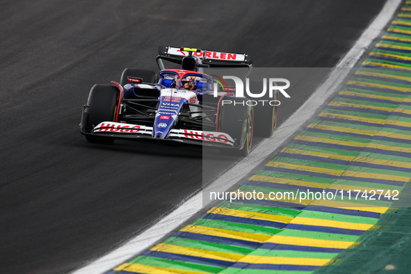 Yuki Tsunoda of the Visa Cash App RB F1 Team VCARB 01 competes during the Formula 1 Grand Prix of Brazil at Autodromo Jose Carlos Pace in Sa...