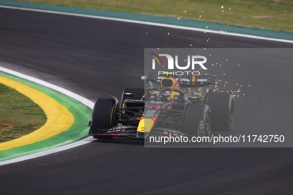 Sergio Perez of Red Bull Racing RB20 competes during the Formula 1 Grand Prix of Brazil at Autodromo Jose Carlos Pace in Sao Paulo, Brazil,...