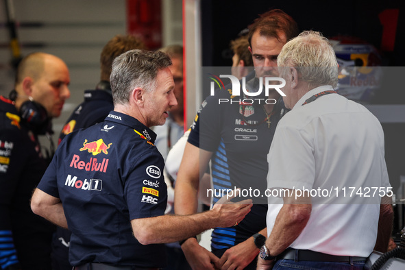 Christian Horner, Team Principal of Red Bull Racing, and Helmut Marko, Drivers Manager of Red Bull Racing, pose for a portrait during the Fo...