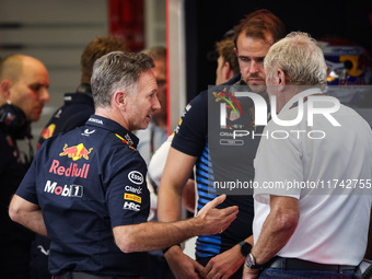 Christian Horner, Team Principal of Red Bull Racing, and Helmut Marko, Drivers Manager of Red Bull Racing, pose for a portrait during the Fo...