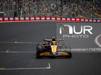 Lando Norris of the McLaren F1 Team drives the MCL38 during the Formula 1 Grand Prix of Brazil at Autodromo Jose Carlos Pace in Sao Paulo, B...