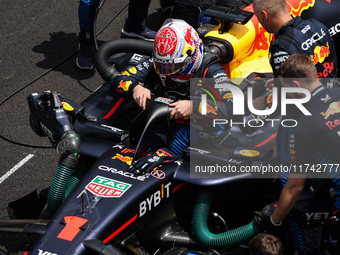 Max Verstappen of Red Bull Racing RB20 is portrayed during the Formula 1 Grand Prix of Brazil at Autodromo Jose Carlos Pace in Sao Paulo, Br...