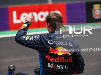 Max Verstappen of Red Bull Racing RB20 is portrayed during the Formula 1 Grand Prix of Brazil at Autodromo Jose Carlos Pace in Sao Paulo, Br...