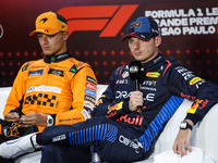 Max Verstappen of Red Bull Racing RB20 and Lando Norris of McLaren F1 Team MCL38 pose for a portrait during the Formula 1 Grand Prix of Braz...