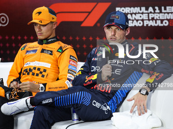 Max Verstappen of Red Bull Racing RB20 and Lando Norris of McLaren F1 Team MCL38 pose for a portrait during the Formula 1 Grand Prix of Braz...