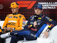 Max Verstappen of Red Bull Racing RB20 and Lando Norris of McLaren F1 Team MCL38 pose for a portrait during the Formula 1 Grand Prix of Braz...