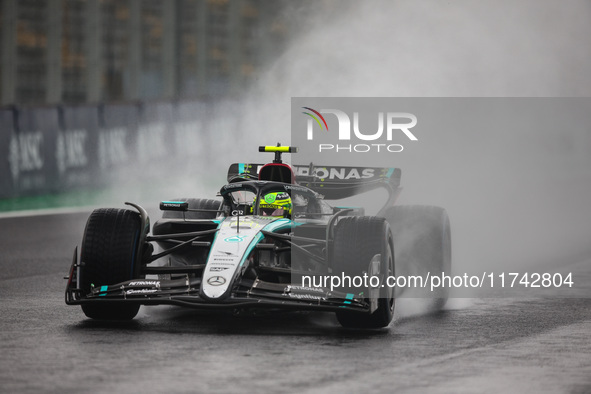 Lewis Hamilton of the Mercedes AMG F1 Team W15 competes during the Formula 1 Grand Prix of Brazil at Autodromo Jose Carlos Pace in Sao Paulo...