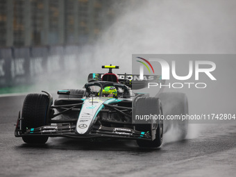 Lewis Hamilton of the Mercedes AMG F1 Team W15 competes during the Formula 1 Grand Prix of Brazil at Autodromo Jose Carlos Pace in Sao Paulo...