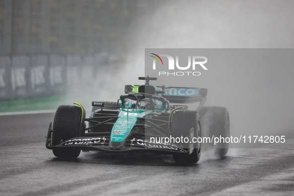 Lance Stroll of the Aston Martin F1 Team AMR24 competes during the Formula 1 Grand Prix of Brazil at Autodromo Jose Carlos Pace in Sao Paulo...